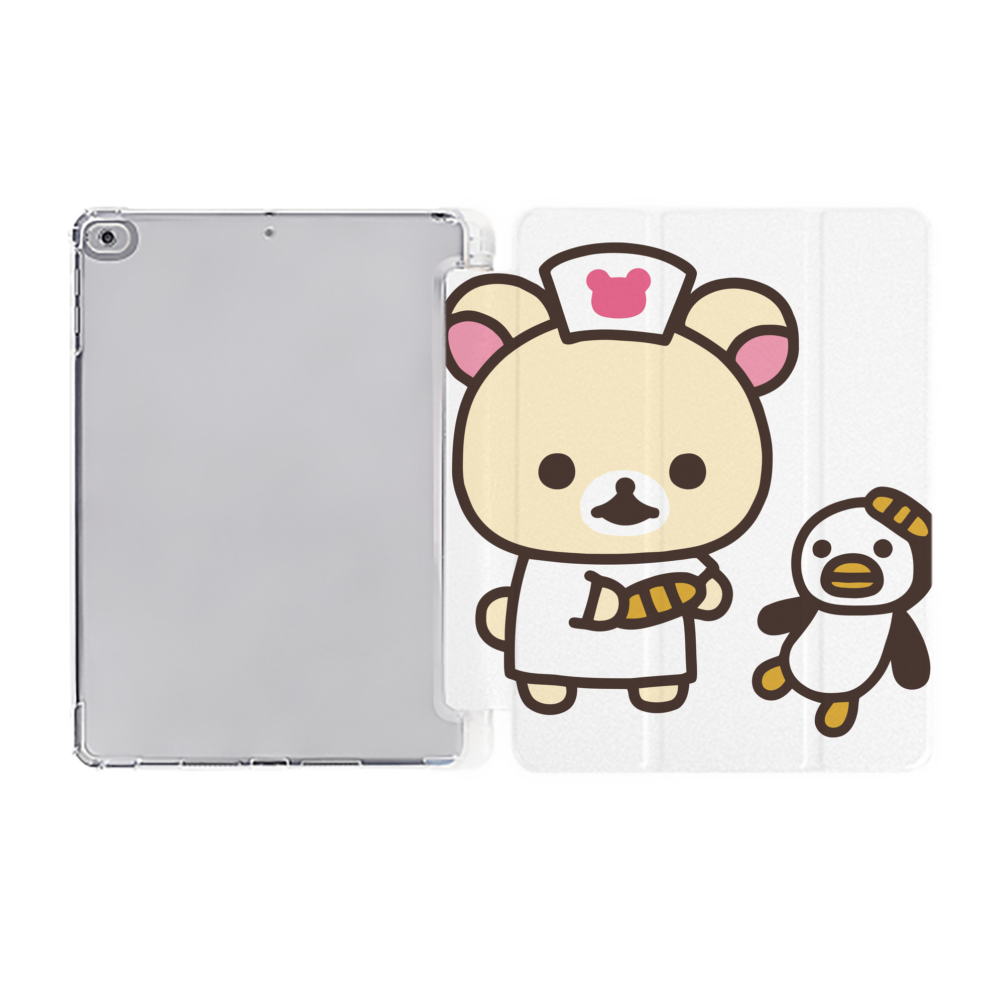 （画像用） リラックマ リラックマ キイロイトリ Rilakkuma Korilakkuma Kiiroitori IPad ケース ペン収納付き 三つ折りスタンド PUレザー×シリコン 対応機種9.5/10.5/10.9インチ